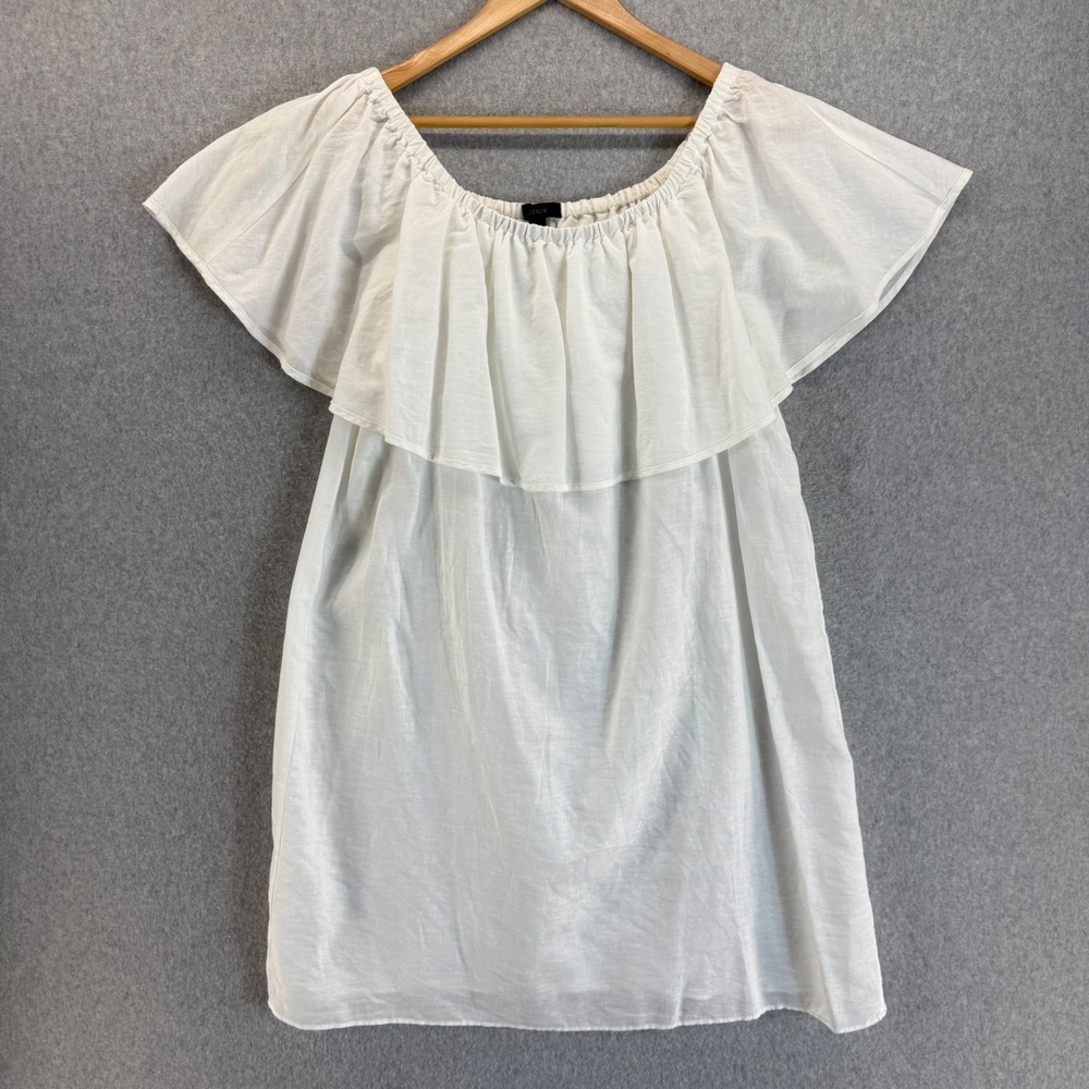 J. Crew White Off Shoulder‎ Ruffle Top Flowy Tunic Blouse Mini Dress Size Medium